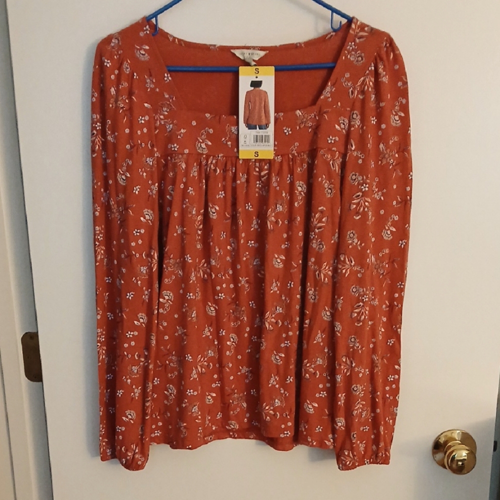 Lucky Brand Floral Orange Women's Top, Size S/P